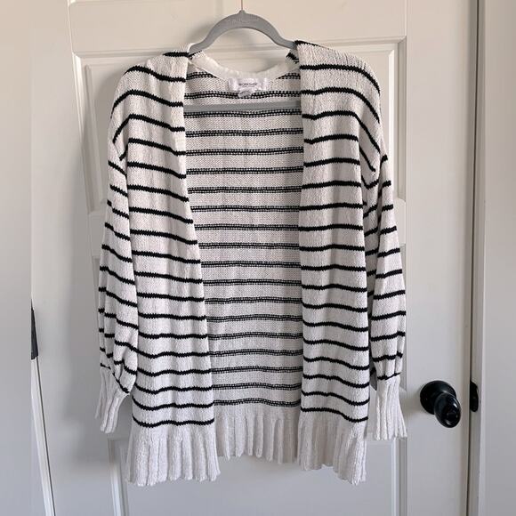 Workshop Black & White stripe cardigan sweater - Picture 1 of 6